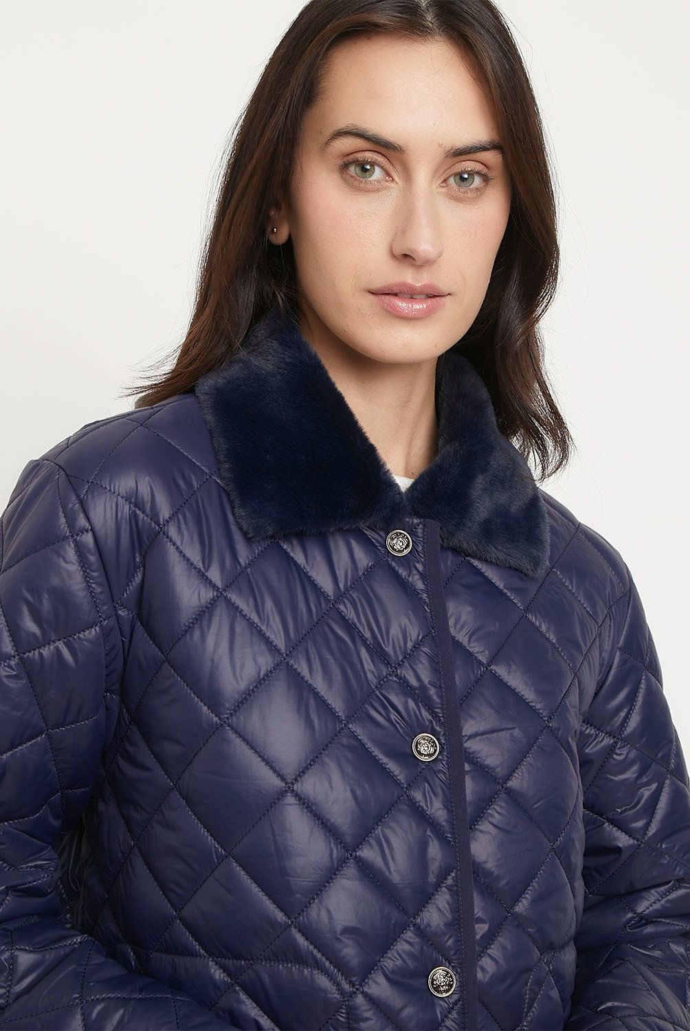 APOLOGY - Parka Apology Acolchada Con Cuello De Piel Mujer Azul Marino