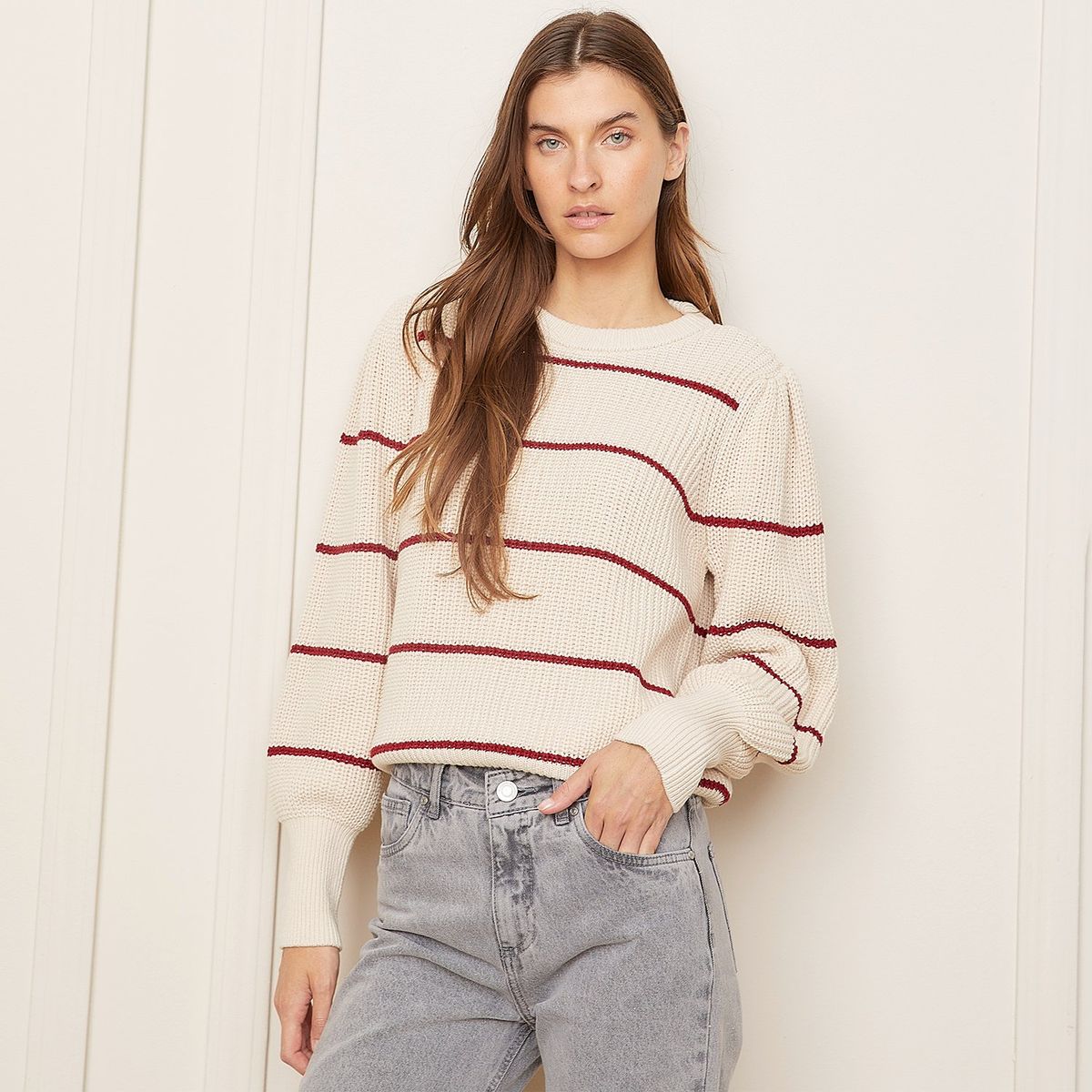 BASEMENT - Sweater Basement Rayas Manga Larga Mujer Algodón Acrílico