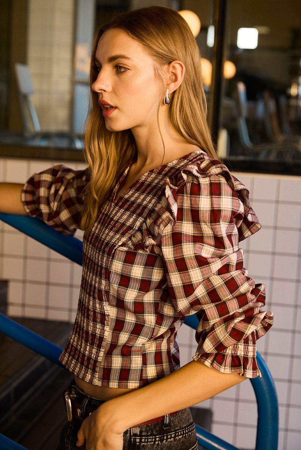 SYBILLA - Blusa Manga Larga Mujer Sybilla Diseño Cuadros