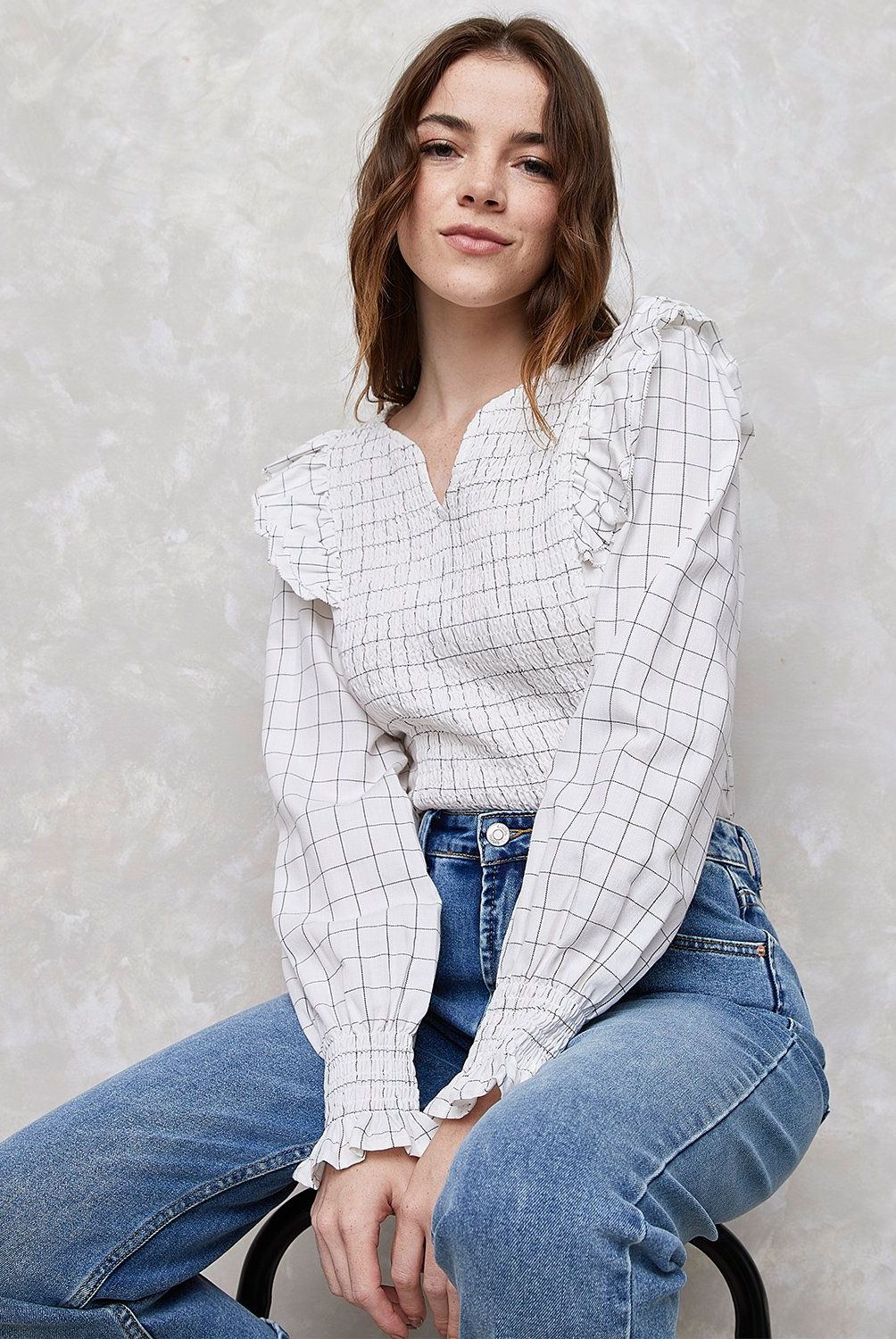SYBILLA - Blusa Manga Larga Mujer Sybilla Diseño Cuadros