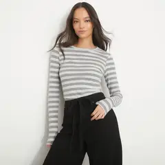 SYBILLA - Polera Cropped Acanalada Manga Larga Mujer