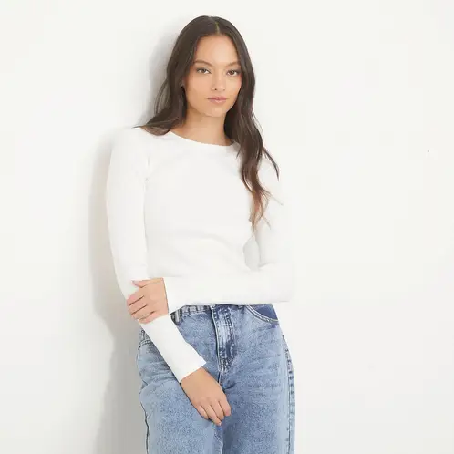 SYBILLA - Polera Cropped Acanalada Manga Larga Mujer