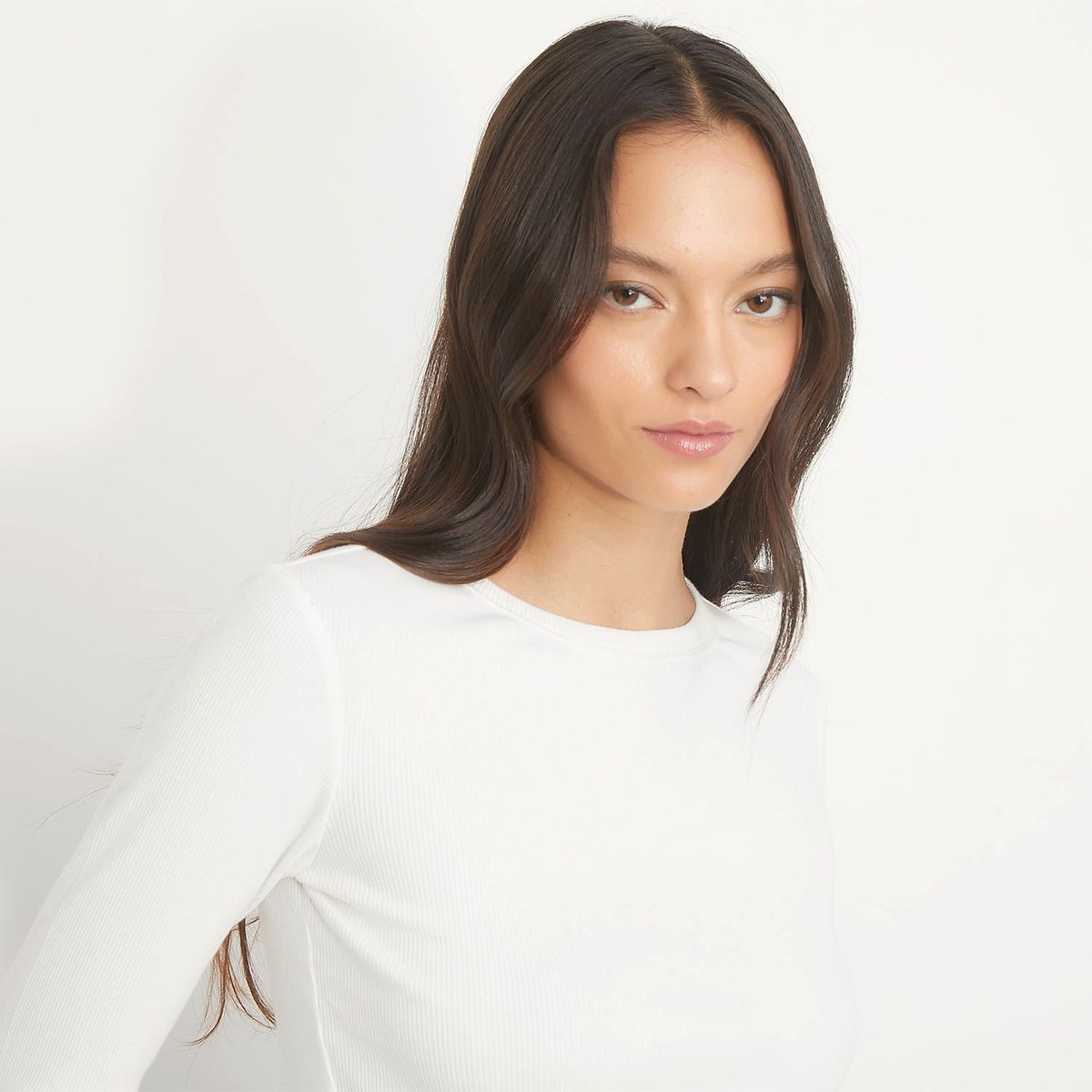 SYBILLA - Polera Cropped Acanalada Manga Larga Mujer Sybilla