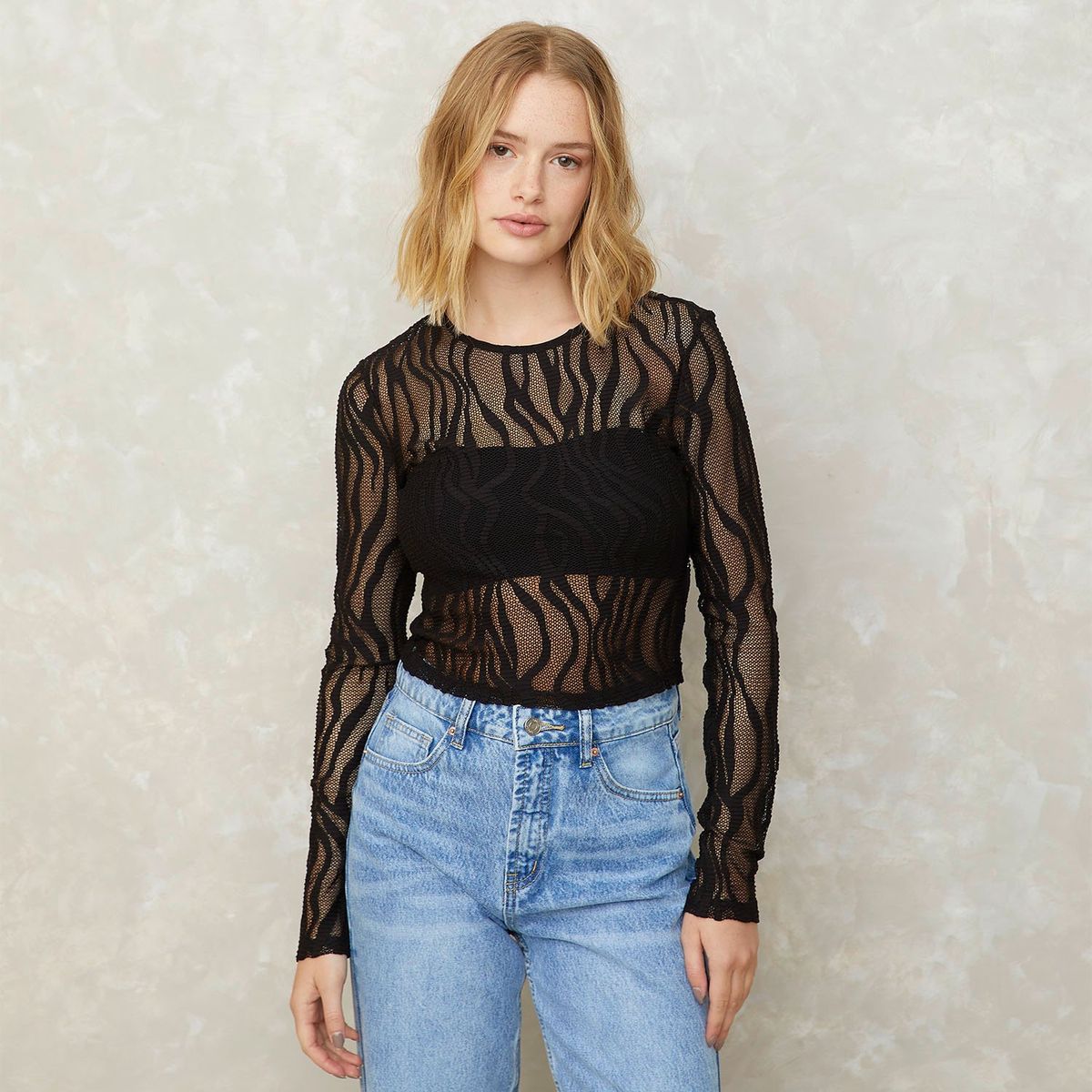 SYBILLA - Polera Manga Larga Mujer Sybilla Diseño Texturado