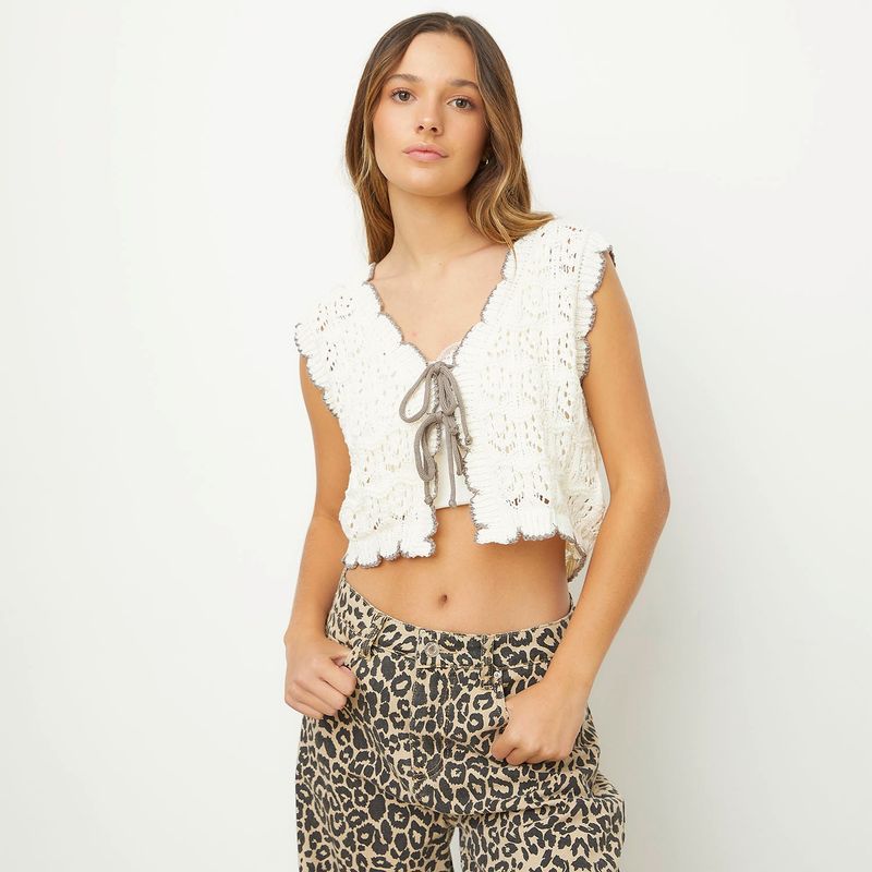 SYBILLA - Crop Top Sybilla Sin Mangas Crochet Mujer