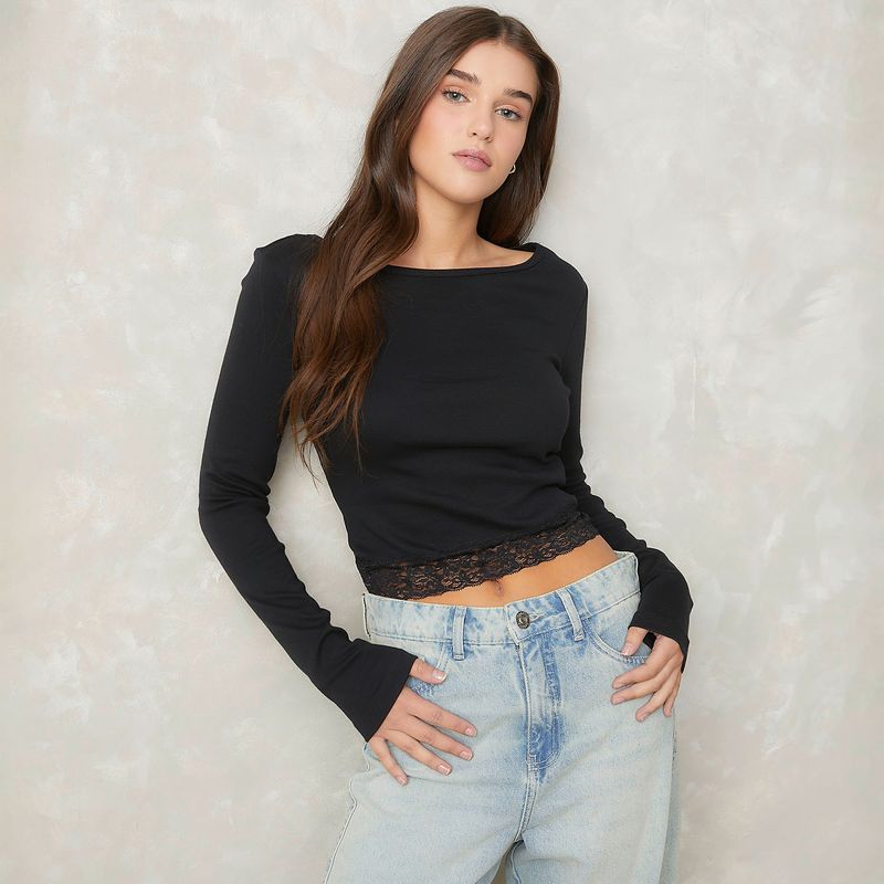 SYBILLA - Polera Manga Larga Algodón Mujer Sybilla