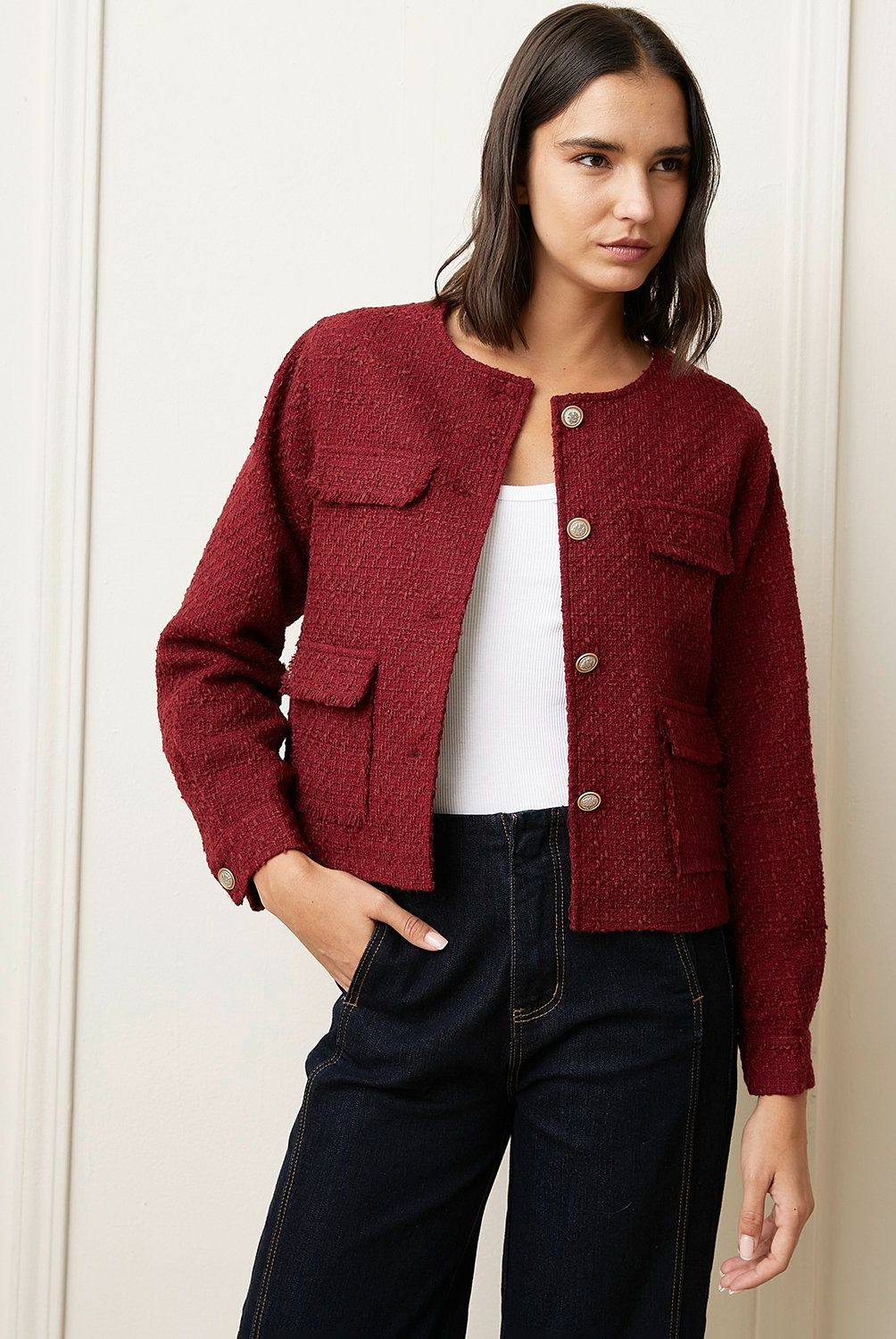 BASEMENT - Chaqueta Basement Jaspeada Mujer Manga Larga Con Botones