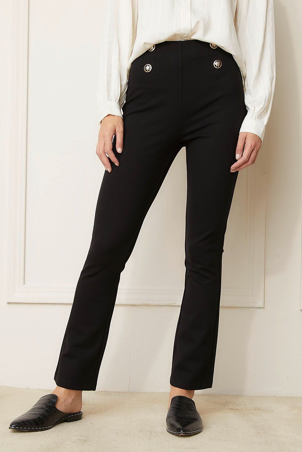 BASEMENT - Pantalón Flare Mujer Basement Viscosa Tiro Alto