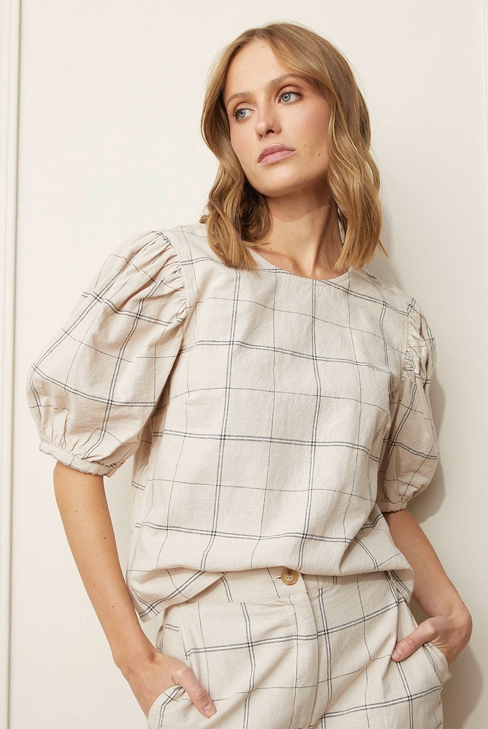 BASEMENT - Blusa Manga Corta Lino Mujer Basement
