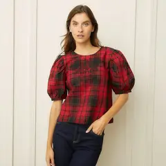 BASEMENT - Blusa Manga Corta Lino Mujer