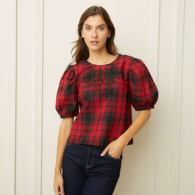 BASEMENT - Blusa Manga Corta Lino Mujer Basement
