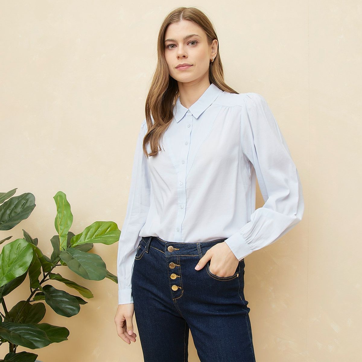 ELLE - Blusa Manga Larga Algodón Mujer Elle