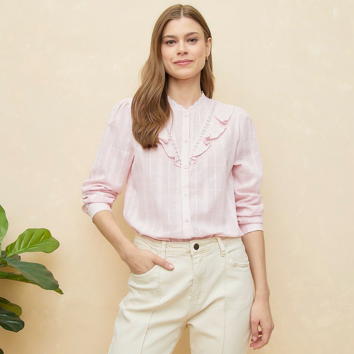 ELLE - Blusa Manga Larga Algodón Mujer Elle