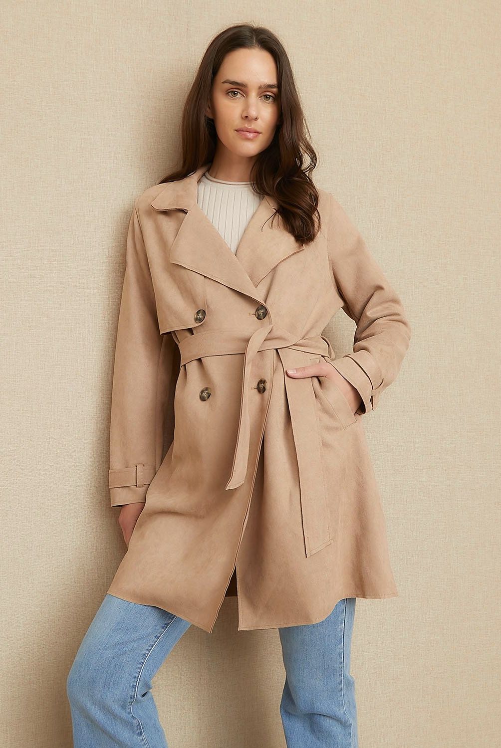 UNIVERSITY CLUB - Chaqueta University Club Suede Con Cinturón Mujer