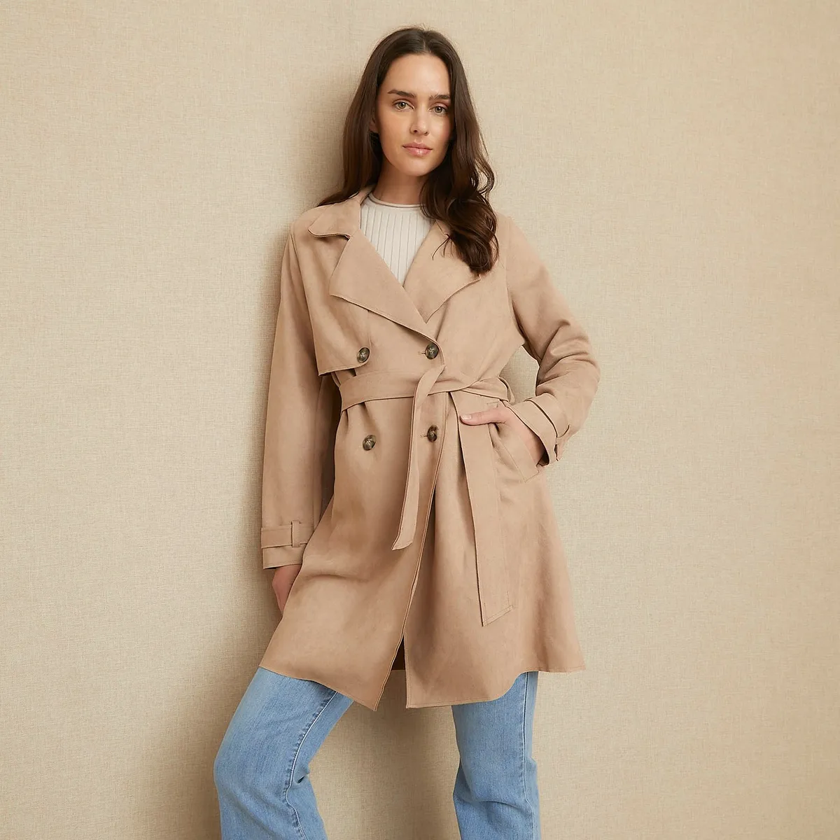 UNIVERSITY CLUB - Chaqueta University Club Suede Con Cinturón Mujer