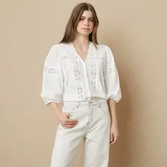 UNIVERSITY CLUB - Blusa Algodón Manga 3/4 con Encaje Mujer