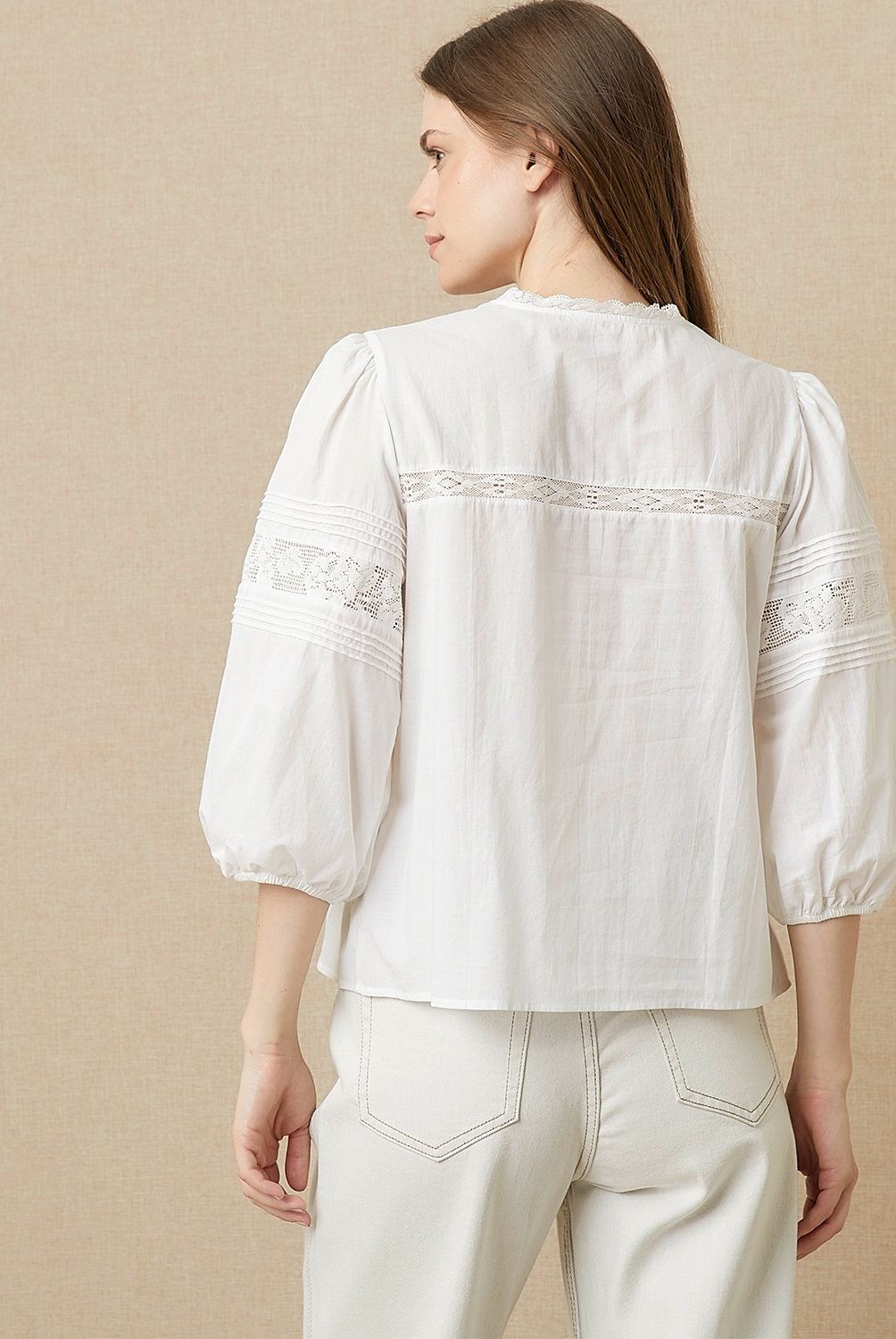 UNIVERSITY CLUB - Blusa University Club Algodón Manga 3/4 con Encaje Mujer