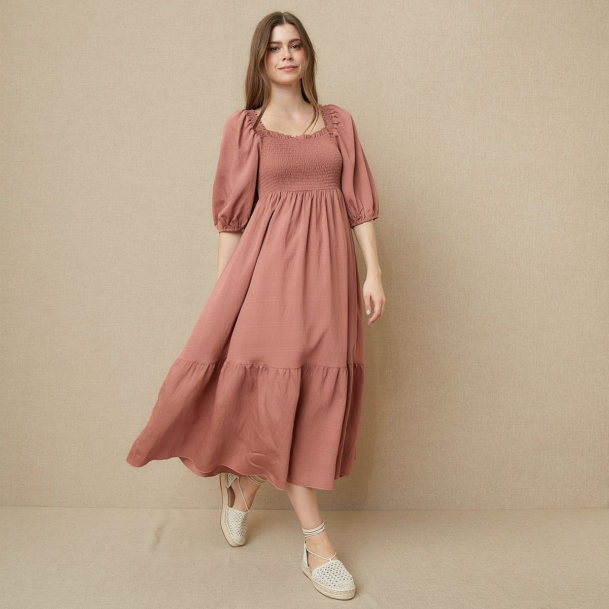 UNIVERSITY CLUB - Vestido Largo Mujer University Club Viscosa Manga 3/4 Casual