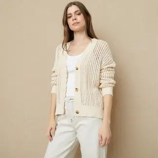 UNIVERSITY CLUB - Chaleco Cardigan Algodón Manga Larga Mujer