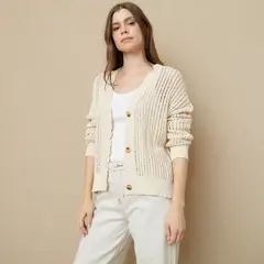 UNIVERSITY CLUB - Chaleco Cardigan Algodón Manga Larga Mujer