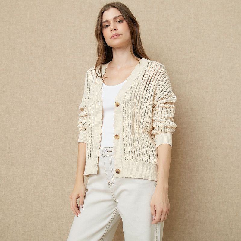 UNIVERSITY CLUB - Chaleco Cardigan University Club Algodón Manga Larga Mujer