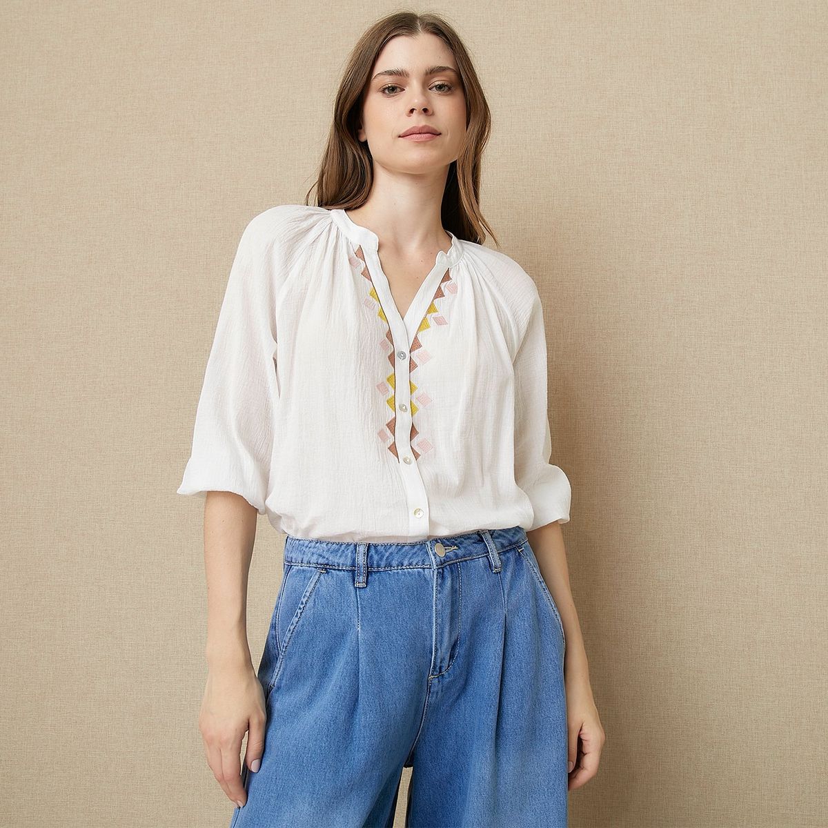 UNIVERSITY CLUB - Blusa University Club Estampada Manga Larga Mujer Algodón