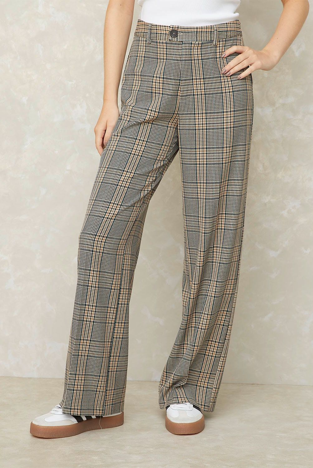 SYBILLA - Pantalones Rectos Mujer Sybilla Tiro Medio Diseño Cuadros