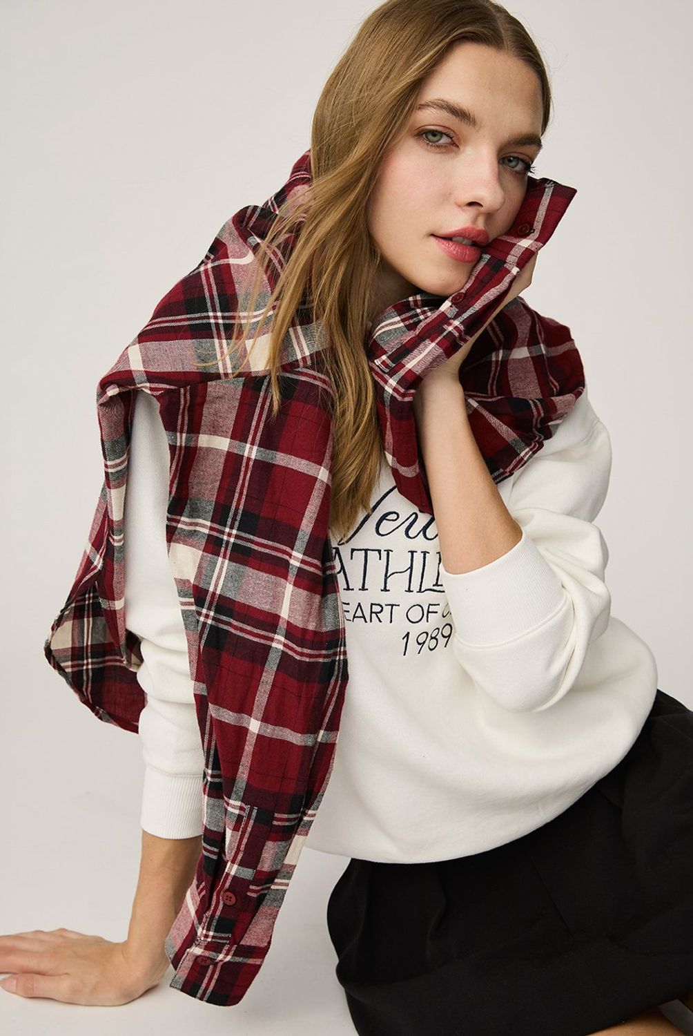 SYBILLA - Blusa a Cuadros Manga Larga Sybilla Mujer Algodón Casual