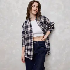SYBILLA - Blusa A Cuadros Manga Larga Mujer Algodón Casual