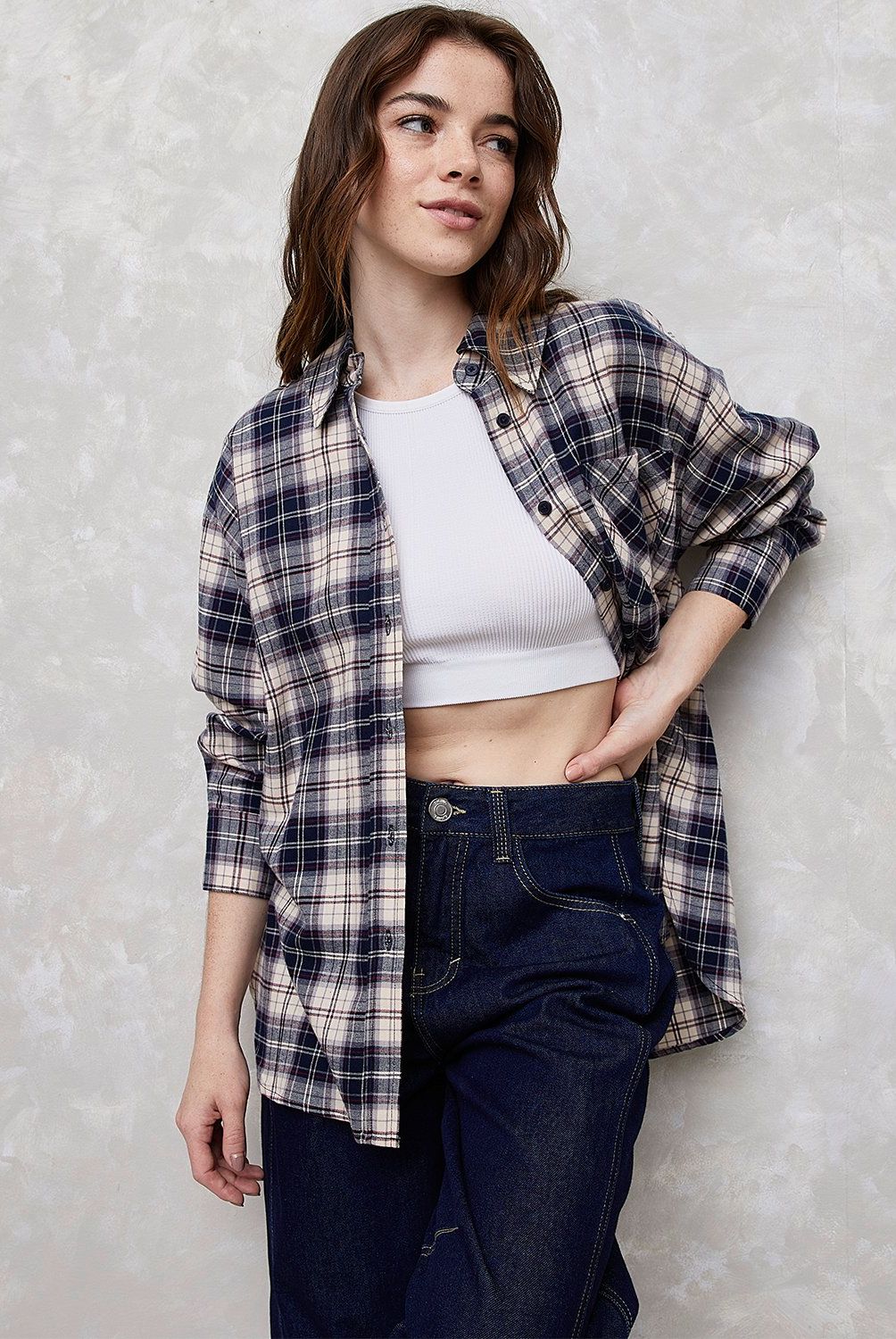 SYBILLA - Blusa a Cuadros Manga Larga Sybilla Mujer Algodón Casual