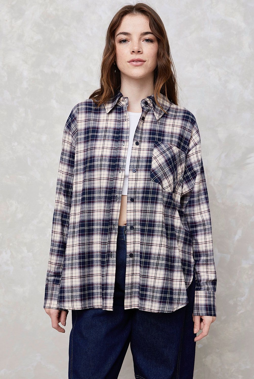 SYBILLA - Blusa a Cuadros Manga Larga Sybilla Mujer Algodón Casual