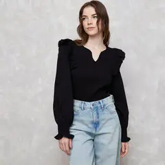 SYBILLA - Blusa Manga Larga Cuello V Mujer Casual