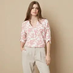 UNIVERSITY CLUB - Blusa Manga Larga Mujer Viscosa Flores