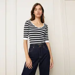 BASEMENT - Polera Manga Corta Cuello V Mujer
