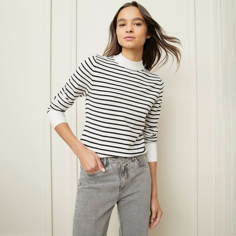 BASEMENT - Sweater Manga Larga Basement Mujer Cuello Alto Liso
