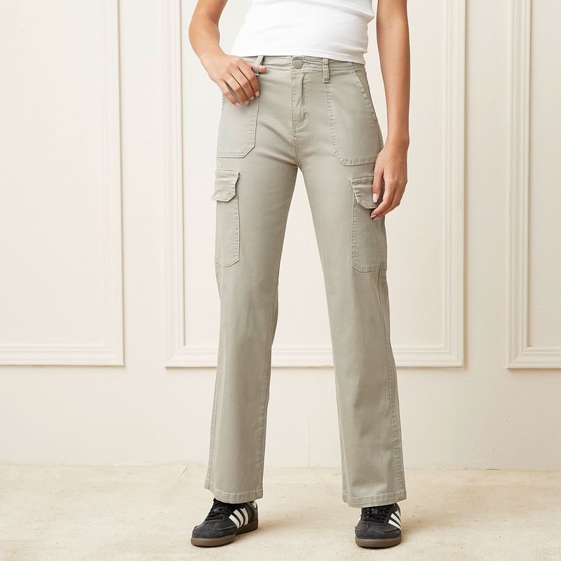 BASEMENT - Jeans Cargo Tiro Alto Basement Mujer Fit Recto