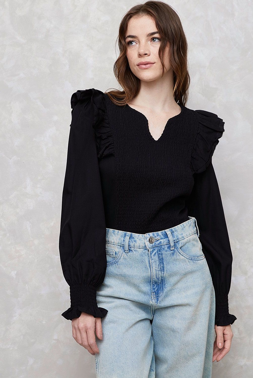 SYBILLA - Blusa Sybilla Manga Larga Cuello V Mujer Casual