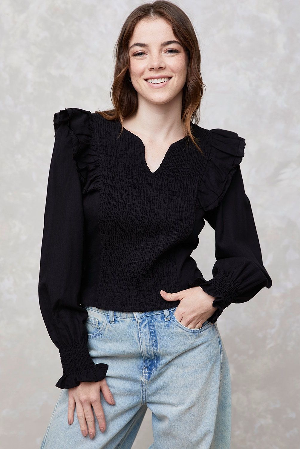SYBILLA - Blusa Sybilla Manga Larga Cuello V Mujer Casual