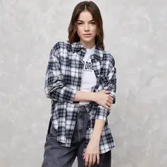 SYBILLA - Blusa a Cuadros Manga Larga Mujer Algodón Casual