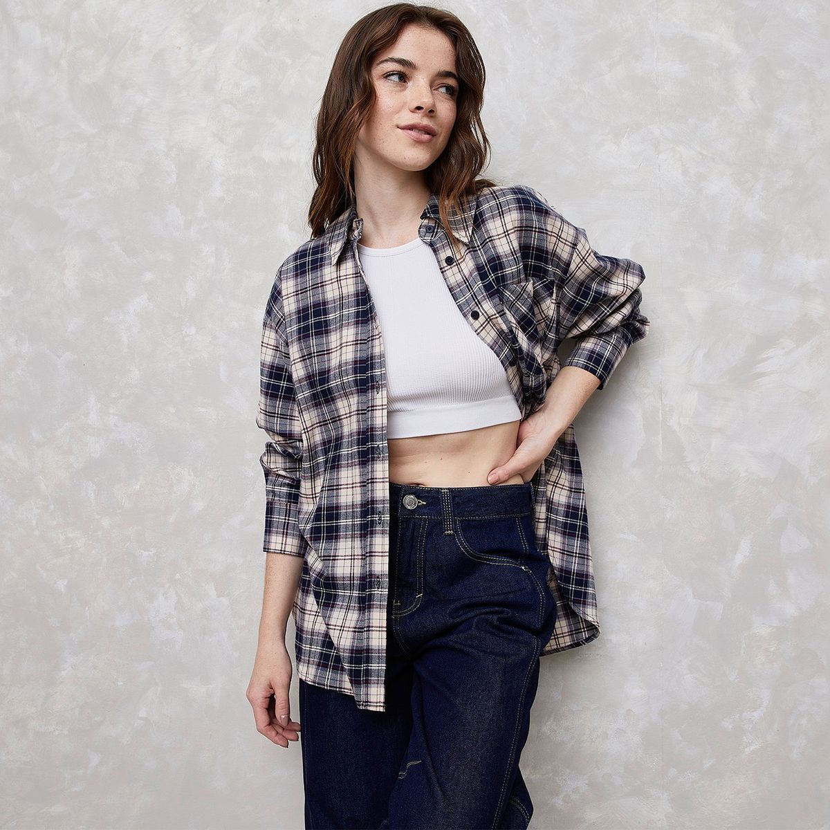 SYBILLA - Blusa a Cuadros Manga Larga Sybilla Mujer Algodón Casual