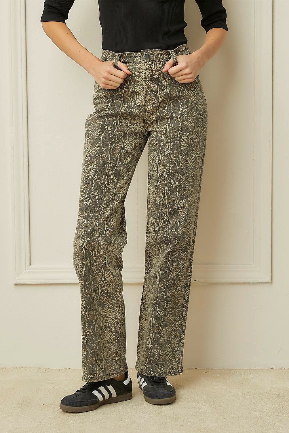 BASEMENT - Jeans Straight Mujer Basement Diseño Animal Print Algodón