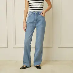 BASEMENT - Jeans Straight Tiro Alto Mujer Diseño