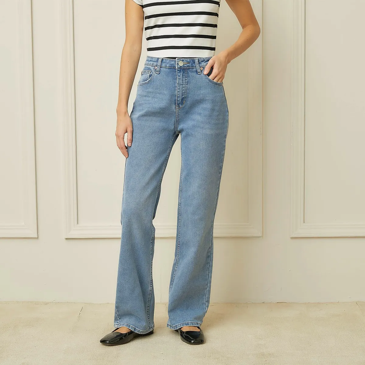 BASEMENT - Jeans Straight Mujer Basement Diseño Animal Print Algodón