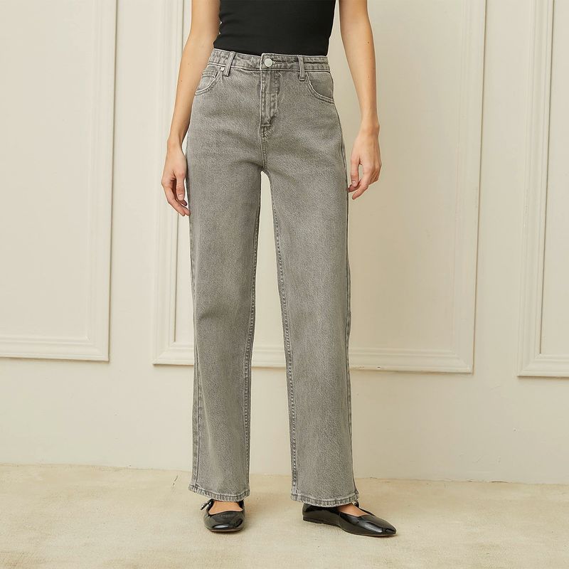 BASEMENT - Jeans Straight Mujer Basement Diseño Animal Print Algodón