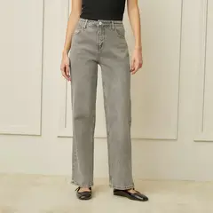 BASEMENT - Jeans Straight Tiro Alto Mujer Diseño