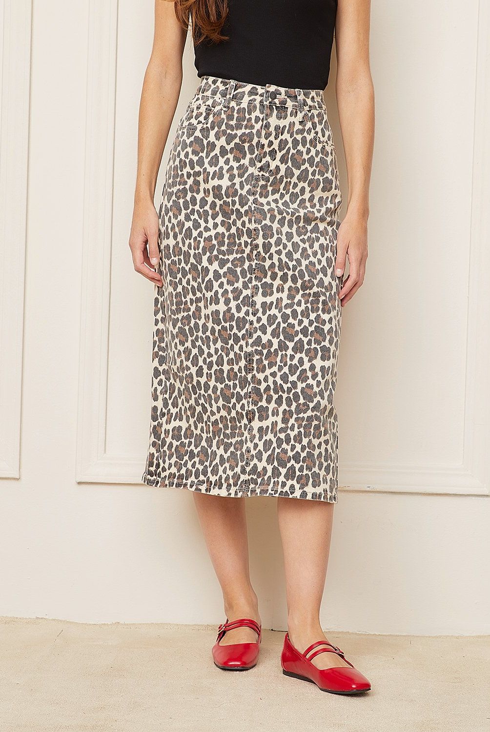 BASEMENT - Falda Basement Midi Algodón Animal Print Mujer