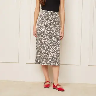 BASEMENT - Falda Midi Algodón Animal Print Mujer