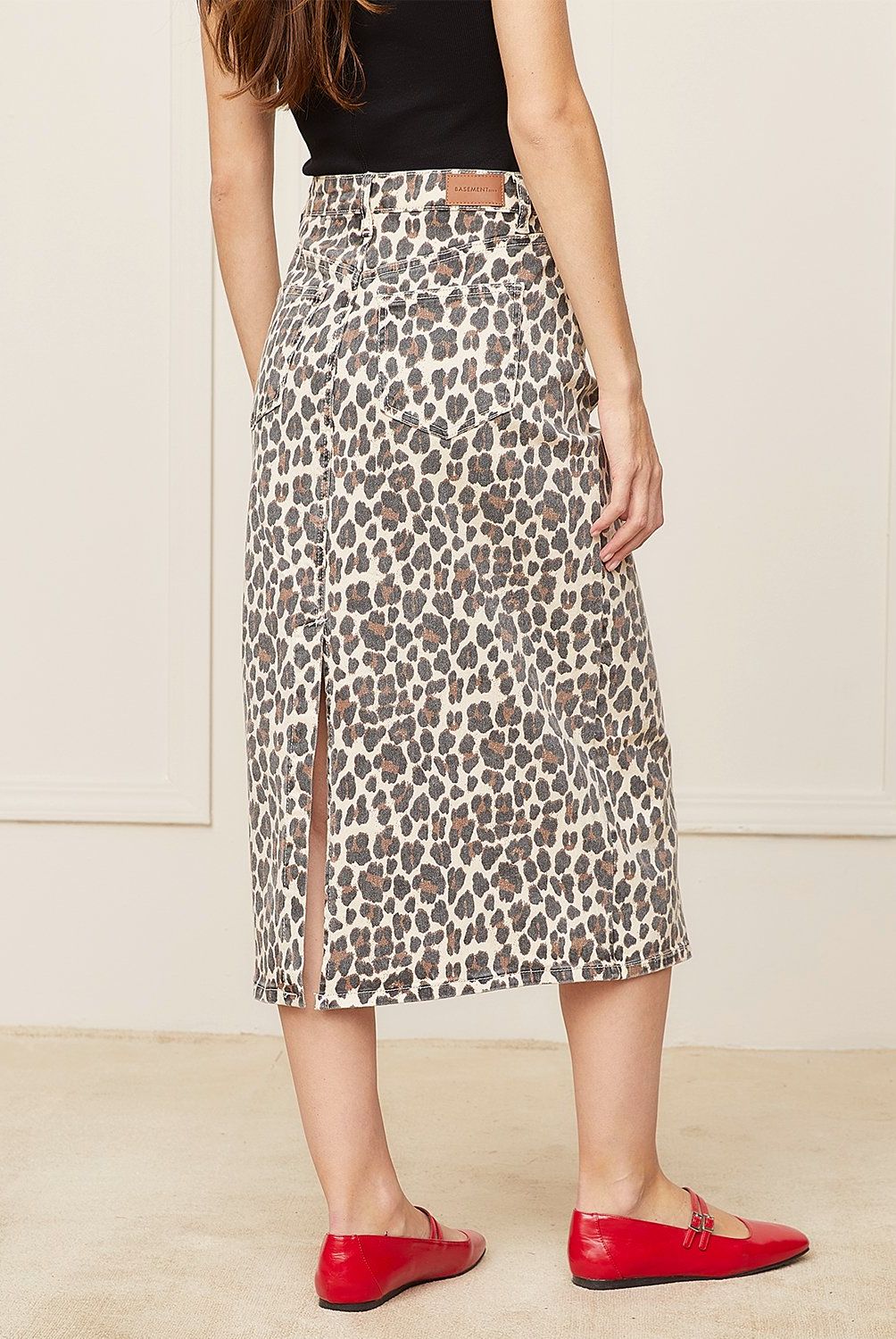 BASEMENT - Falda Basement Midi Algodón Animal Print Mujer