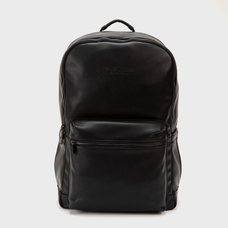 WOLF&HANK - Mochila Hombre Wolf&Hank Negra Cuero Sintético Liso