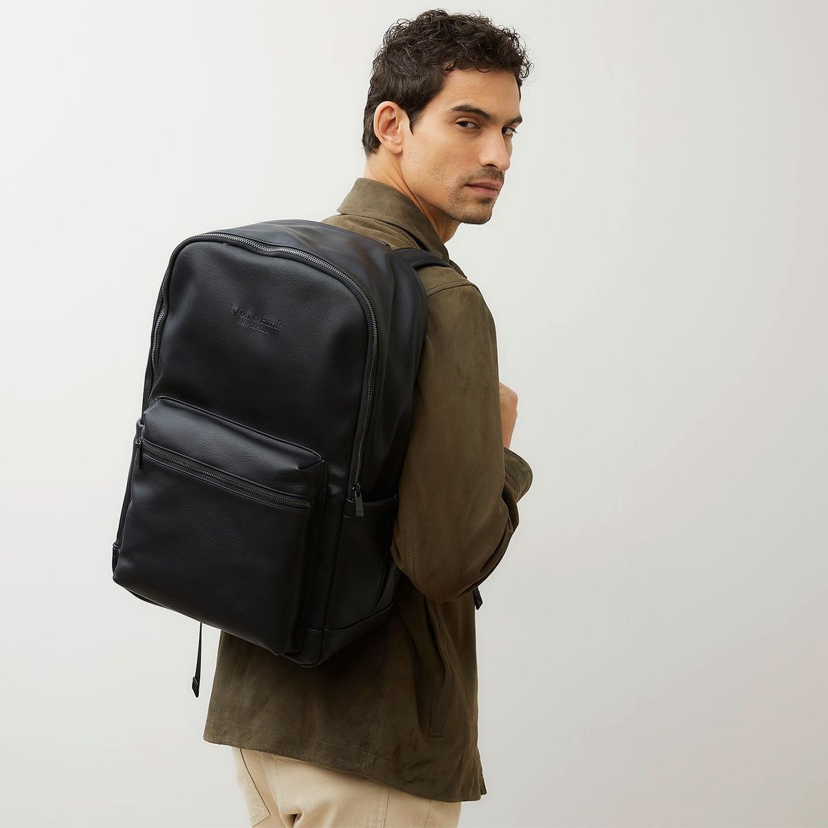 WOLF&HANK - Mochila Hombre Wolf&Hank Negra Cuero Sintético Liso